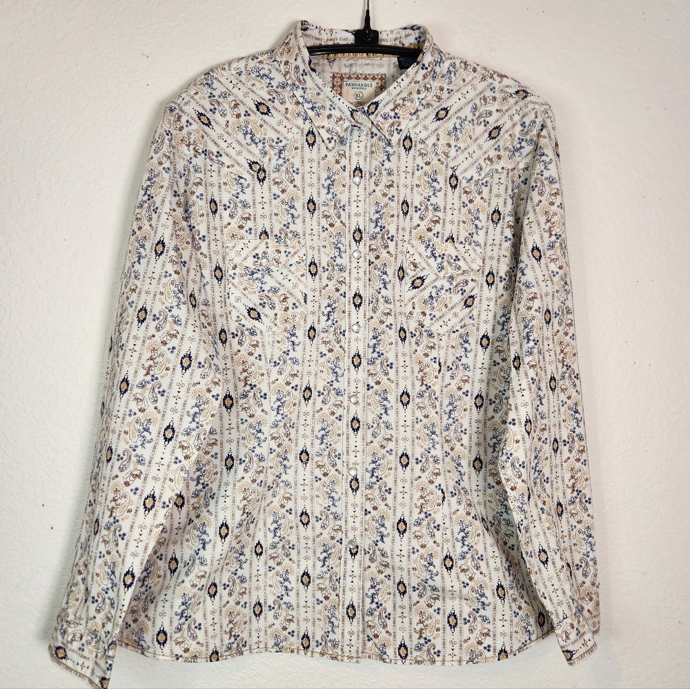 Panhandle Rough Stock Floral Patterned Pearl Snap Western Shirt, Size XL‎